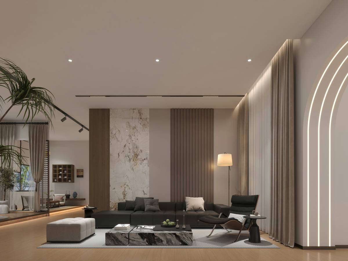 Modern residential track lighting systems installed in a minimalist kitchen with adjustable heads highlighting countertop and island areas